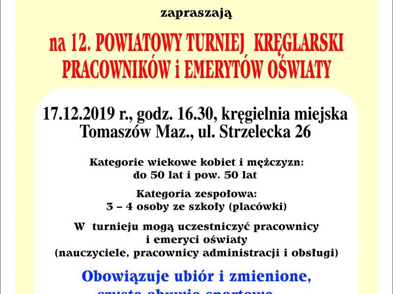 12. Powiatowy Turniej Kręglarski Pracowników i Emerytów Oświaty 