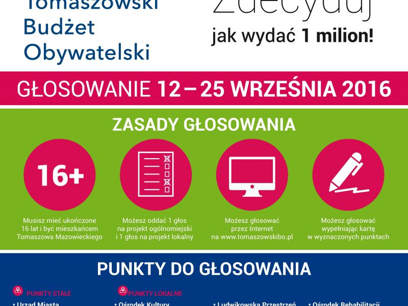 Tomaszowski Budżet Obywatelski 2017. Głosowanie od 12 września