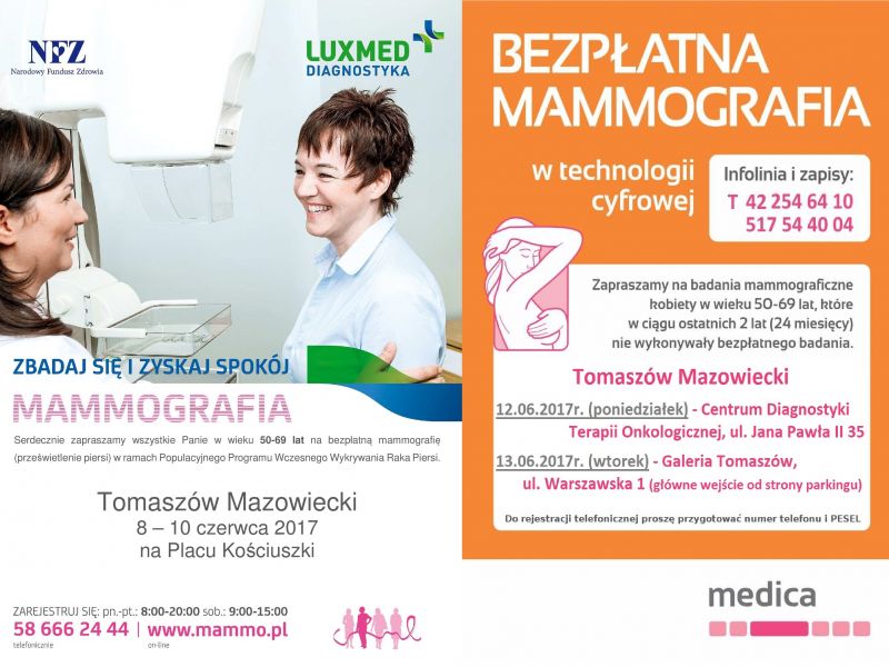 Bezpłatne badania mammograficzne w Tomaszowie 
