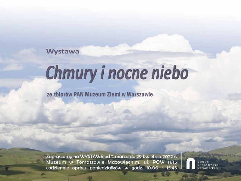 Na zdjęciu plakat wystawy o chmurach w tomaszowskim muzeum. Na plakacie horyzont i niebo w chmurach
