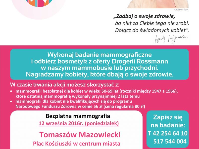 Bezpłatna mammografia na pl. Kościuszki 