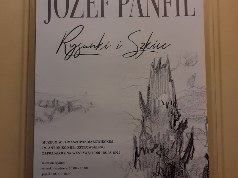 Na zdjęciu plakat wystawy rysunków i szkiców Józefa Panfila
