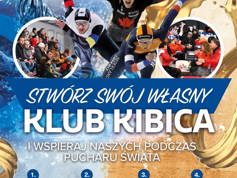 Na zdjęciu plakat Klubu Kibica podczas Pucharu Świata w Arenie Lodowej. Na plakacie zdjęcia zawodników i kibiców
