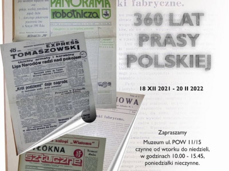 Na zdjęciu plakat wystawy w muzeum 360 lat prasy polskiej. Na plakacie winiety historycznych gazet