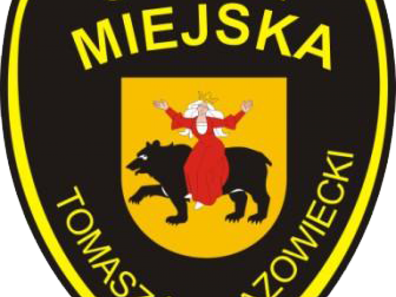 Na zdjęciu emblemat Straży Miejskiej w Tomaszowie Mazowieckim. Na mblemacie herb Tomaszowa - Panna na Niedźwiedziu