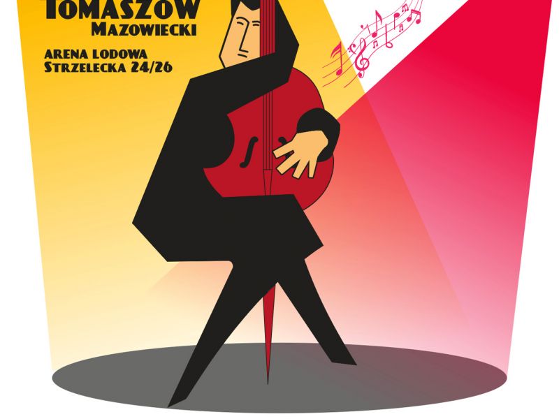 Na zdjęciu plakat Love Polish Jazz Festival. Na plakacie grafika muzyka jazzowego z kontrabasem. 