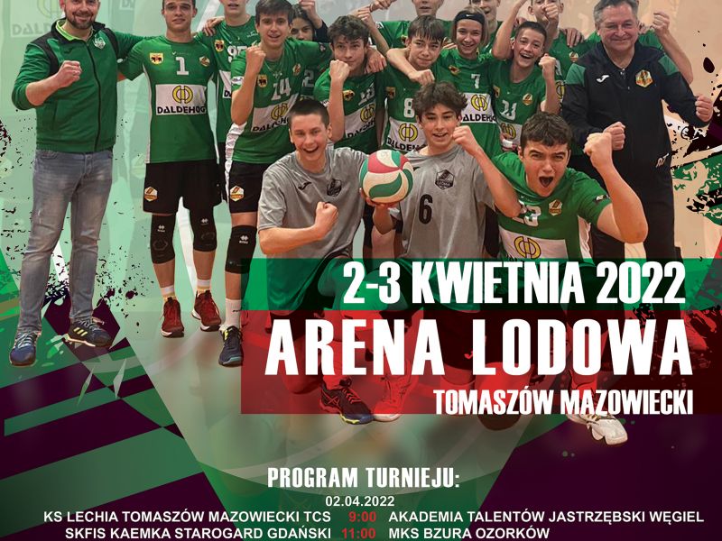Na zdkjeciu plakat 1/2 finału MP Młodzxków w Piłce Siatkowej. Na plakacie drużyna KS Lechia