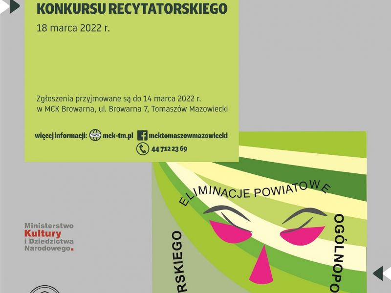 Na zdjęciu plakat konkursu recytatorskiego w MCK. na plakacie grafika twarzy