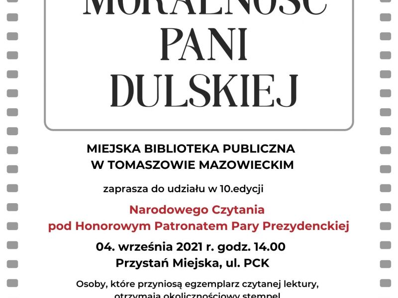 Na zdjęciu plakat Narodowego Czytania, edycja 2021. Na plakacie informacje tekstowe i loga