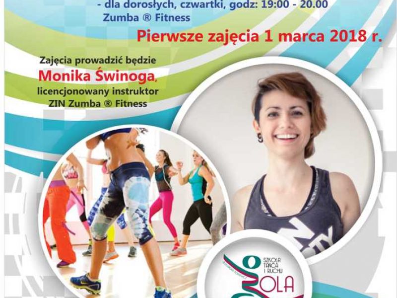 plakat informacyjny, Dzielnicowy Ośrodek Kultury, zajęcia Zumba Fitness