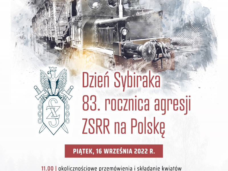 Na zdjęciu plakat zapraszający mieszkańców na uroczystości z okazji 17 września. Na plakacie lokomotywa w śniegu
