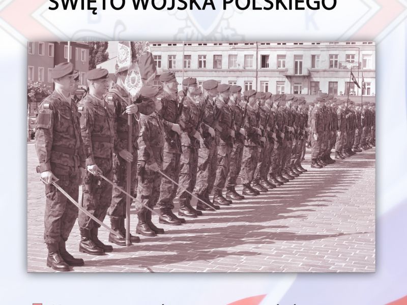 Na zdjęciu plakat obchodów Święta Wojkska Polskiego w Tomaszowie. Na plakacie kompania honorowa WP podczas uroczystego apelu.