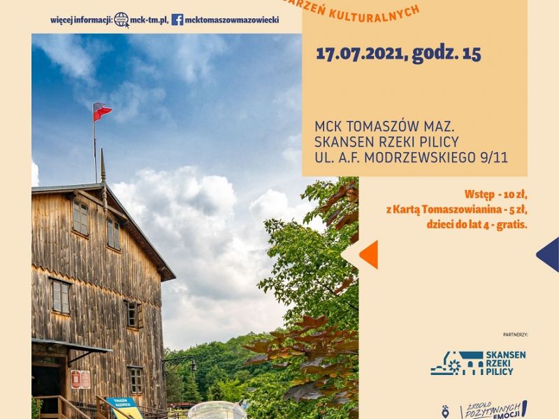 Na zdjęciu baner imprezy Słodka Sobota w Skansenie. na banerze zdjęcie Skansenu na pierwszym planie słoiki z miodem
