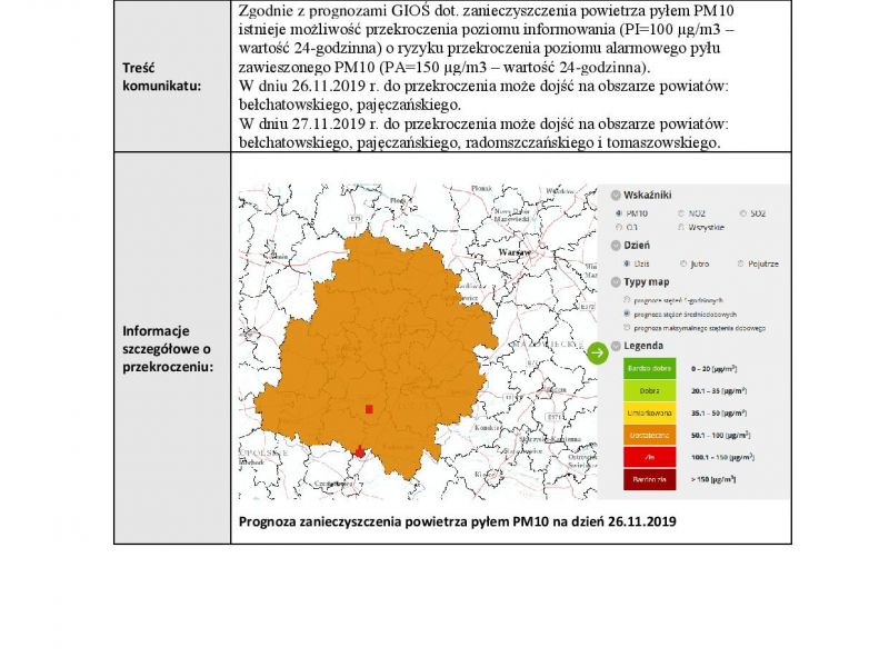 Komunikat Wojewódzkiego Centrum Zarządzania Kryzysowego (smog)