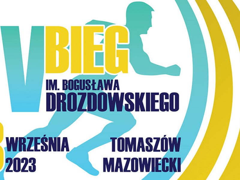 Na zdjęiu baner IV Biegu im. B. Drozdowskiego, Na banerze termin biegu oraz grafika biegacza