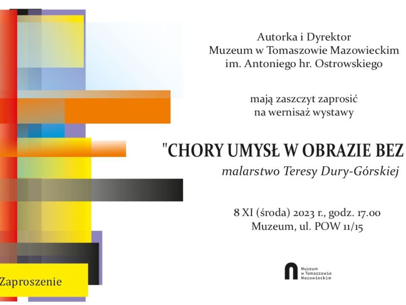 Na zdjęciu plakat wystawy malarstwa Teresy Dury-Górskiej. Na plakacie geometryczna, kolorowa grafika