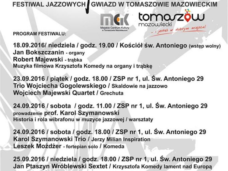 LOVE POLISH JAZZ FESTIVAL. Gwiazdy muzyki jazzowej wystąpią w Tomaszowie! 