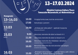 Na zdjęciu plakat Tomaszowskich Teatraliów w Miejskim Centrum Kultury, Na plakacie grafika masek teatralnych